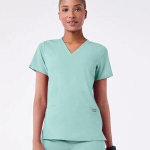 FIGS Seaglass Casma Three-Pocket Scrub Top
 & High Waisted Isabel Wide Leg Pant